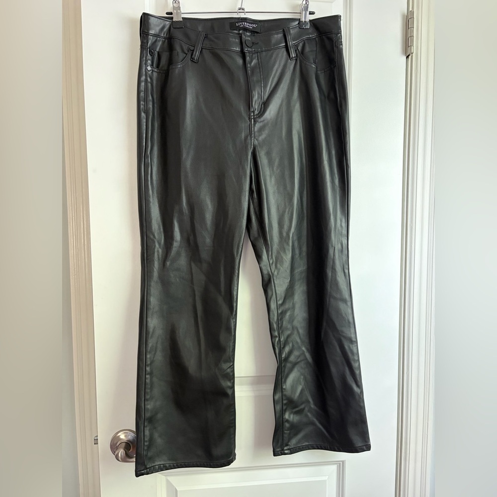 Liverpool Black Faux Leather Wide Leg Pants
